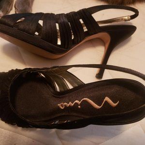 Nina - Black strappy Satin - size 9.5